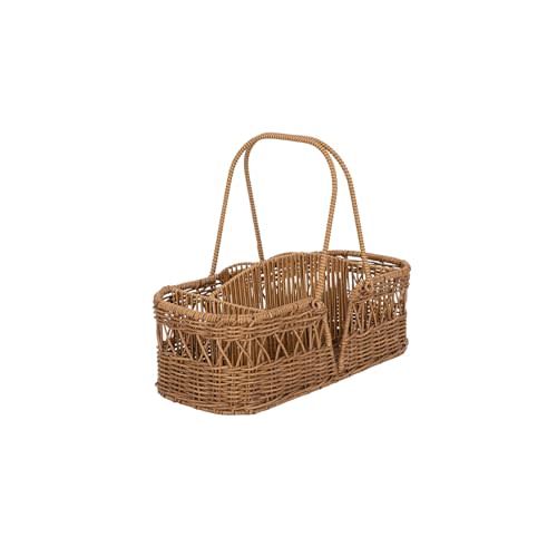 CNEIESD Multi-Functional Oval Wicker Utensil Caddy (Beige Brown) | Indoor & Outdoor Storage Organizer