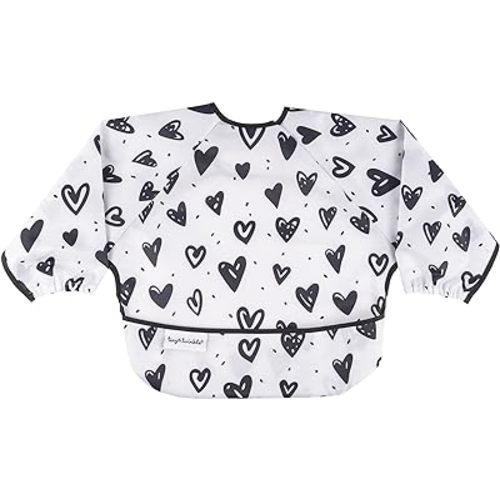 Tiny Twinkle Mess Proof Baby Bib, Cute Full Sleeve Bib Outfit, Waterproof Bibs for Toddlers, Machine Washable, Tug Proof, Baby Smock for Eating, Long Sleeved (Hearts, Small 6-24 Months)