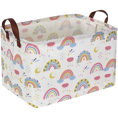 Essme Rectangular Rainbow Basket,Girls Storage Basket,Rainbow Storage Bins Organizer with Handles for Kids Room Decor,Rainbow Bins,Gift Basket(Rainbow)