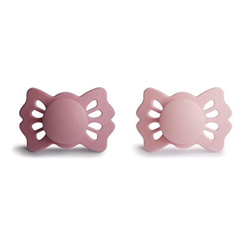 FRIGG Lucky Symmetrical SilkySoft Silicone Baby Pacifier | Made in Denmark | BPA-Free (Cedar/Baby Pink, 0-6 Months)