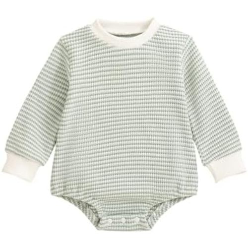 Baby Sweatshirt Romper Boy Girl Waffle Knit Long Sleeve Striped Romper Oversized Sweater Newborn Fall Winter Clothes