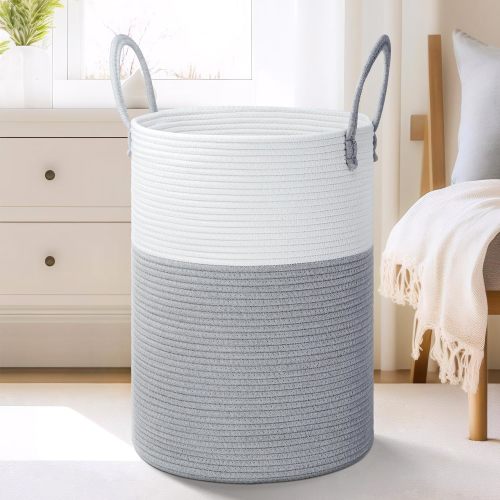 VCBAVC Laundry Hamper,Woven Cotton Rope Laundry Hamper with Handles for Blanket, Baby Nursery Hamper Woven Storage Basket for Living Room,Toys