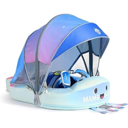 Mambobaby Float with Canopy Size Improved Non Inflatable Infant Pool Float Smart Mambo Float Swim Trainer Add Tail Swim Float Mambo Baby Float Solid Air Free Water Waist Swimming Ring