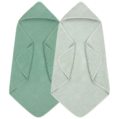 Accmor 2 Pack Hooded Baby Towels, 100% Muslin Cotton Bath Towel for Babies, Newborn, Infant and Toddler, Absorbent Soft Baby Bath Towel with Hood, Boy and Girl Bath Essentials