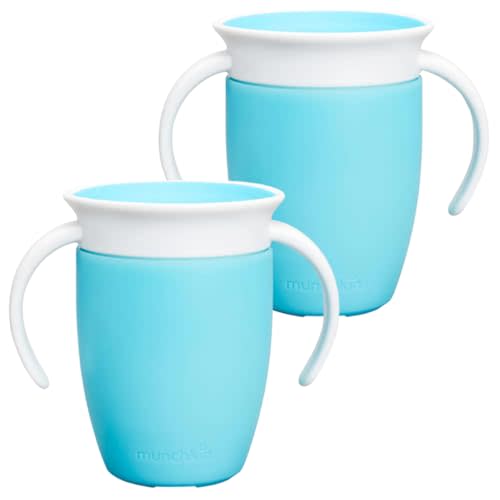 Munchkin Miracle 360 Cups for Toddlers sippy cups, toddler cups spill proof with Dentist Recommended Spoutless Design, BPA-Free Kids Cup, Easy to Clean, 7oz, 6 Months (Sky 2 Count)
