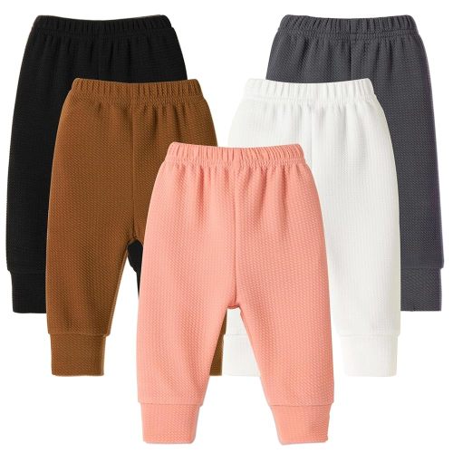 DREAM BUS 5 Pack Baby Girl Pants Toddler Girls Sweatpants Newborn Solid Jogger Pants Fall Baby Girl Waffles Leggings