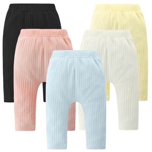 Baby and Toddler Girl's 5 Pack Cotton Ribbed Pull On Pants Leggings 0-4 Years
