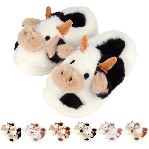 Kids Cow Slippers - Toddler Boys & Girls Soft Plush Animal Slippers - Winter Comfy Warm Fuzzy Memory Foam Non-slip Indoor/Outdoor Shoes