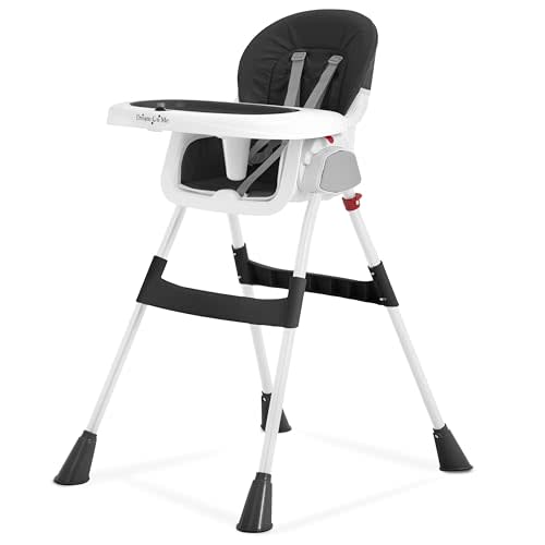 Dream On Me Portable 2-in-1 Tabletalk High Chair in Black, Three Adjustable Height Settings, Lightweight Portable High Chair, Easy to Clean and Removable Tray Baby High Chair