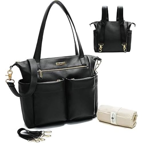 miss fong Diaper Bag Tote Baby Bag Leather Diaper Bag Backpack Large Diaper Tote Bag for girls & boys Diaper Bag Purse with 11 Diaper Bag Organizer,Changing Pad, Stroller Straps,4 Insulated Pockets