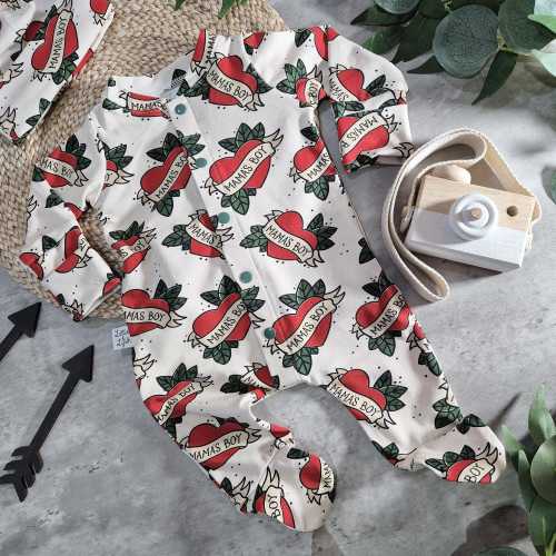 Mamas Boy Babygrow, Baby Boy Romper, Baby Boy Gift, New Baby, Boys Outfit, Alternative Baby Clothes, Baby Boy Clothing, Tattoo Heart Outfit