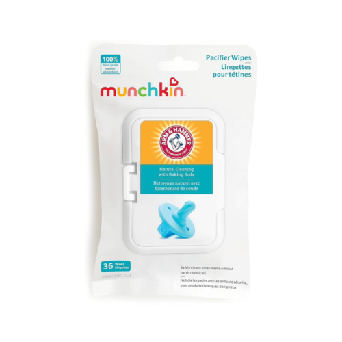 Munchkin Arm & Hammer Pacifier Wipes - Safely Cleans Breast Pump Parts and Feeding Essentials for Baby and Toddler, 1 Pack, 36 Wipes