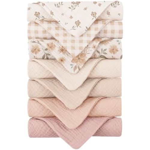 Konssy 7 Pack Muslin Baby Washcloths, Burp Cloths & Wash Cloths for Babies