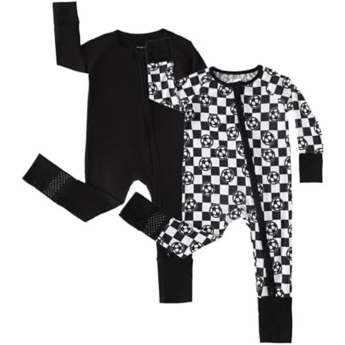 Chichoo Rayon from Bamboo Baby Pajamas Boy 2pack Baseball Football Infant 2 Way Zipper Pjs Romper Newborn Footless Sleeper