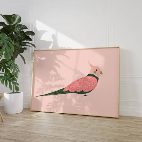 Colourful Cockatiel Art Print - Cute Pink Weiro Animal Illustration A5 or A4 Print