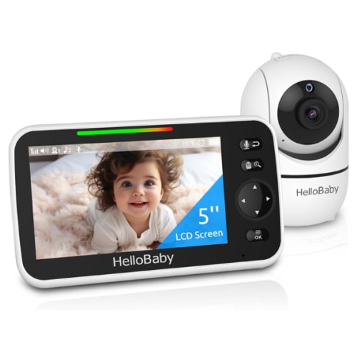 HelloBaby No WiFi Baby Monitor 5" Screen 30-Hour Battery Pan-Tilt-Zoom Video Upgrade with Camera and Audio, Night Vision, VOX, 2-Way Talk, 8 Lullabies and 1000ft Range