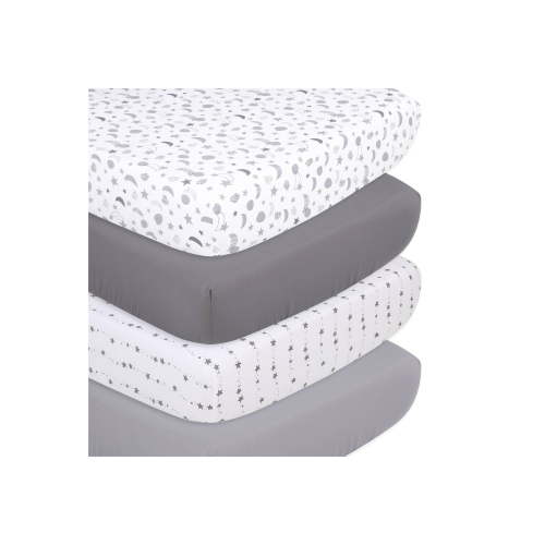 Fitted Crib Sheets - Gray Celestial Moon and Stars - 4pk