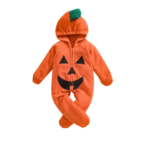 Newborn Infant Baby Boy Girl Halloween Outfit Pumpkin Romper Long Sleeve Hooded One Piece Jumpsuit Cute Halloween Costume