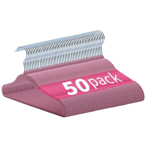 NexusSmash Baby Velvet Hangers 50 Pack, Non-Slip Baby Hangers, 11.8" Toddler Felt Hangers for Closet, Space Saving Kids Hangers for Infant Baby Clothes, Pants, Dresses & Shirts (50, Pink)