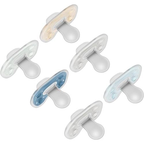 Dr. Brown's Advantage One-Piece Silicone Baby Pacifier, Fully Symmetrical Soother, Blue,/Blue/Gray/Green/Gray/Tan, 0-6m, BPA Free, 6 Pack