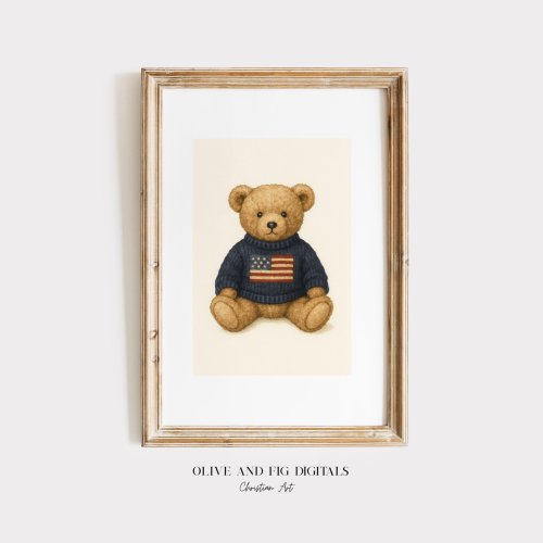 Vintage Teddy Bear Nursery Art Print: Americana Style (Digital Download)