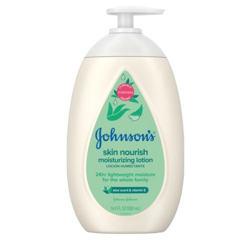 Johnson's Skin Nourish Moisturizing Baby Body Lotion, Aloe Scent & Vitamin E, Gentle & Lightweight -16.9 fl oz