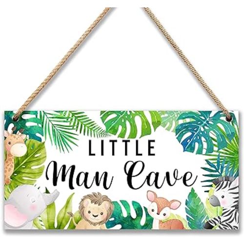 Woodland Nursery Room Decor for Baby Bedroom - Jungle Safari Animal Theme Little Man Cave Sign Wall Decor for Toddler Boy- 6"x12" -A09