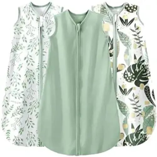 Yoofoss Baby Sleep Sack 0-6 Months Wearable Blanket for Babies 100% Cotton 2-Way Zipper TOG 0.5 Toddler Sleeping Sack 3 Pack, Sleep Sacks - Banana&leaf&green - Small