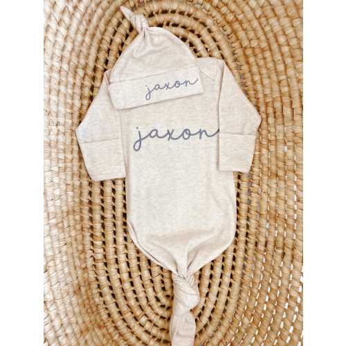 Personalized Knotted Gowns, 0-3 Months, Baby Shower Gift, Custom Going Home Outfit, Baby Boy