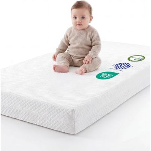 Babelio Dual-Sided Crib Mattress Memory Foam Waterproof Baby Mattress, Removable Cover, Fits Standard Crib and Toddler Bed