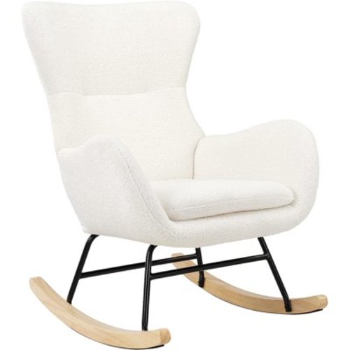 Comfy Rocking Chair for Nursery - Glider Chair with High Backrest, Armrests & Upholstered Pad, Bedroom Nursery Rocker Chair for Baby & Kids, Ivory White