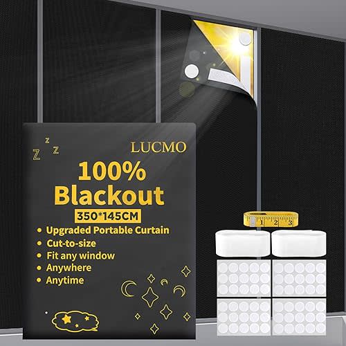 LUCMO Blackout Blinds 138" x 57", 100% Blackout Curtains for Window, No Drill Portable Blackout Shades Film for Bedroom, Cut to Any Size, Nursery Black Out Blinds for Baby Travel Temporary