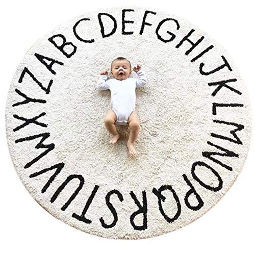 ABC Large Baby Rug for Nursery Kids Round Educational Alphabet Warm Soft Activity Mat Floor Area Rugs Cotton Non-Slip for Children Toddlers Bedroom 59inch