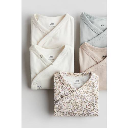 5-PACK WRAPOVER BODYSUITS (Light dusty pink/floral 6M)