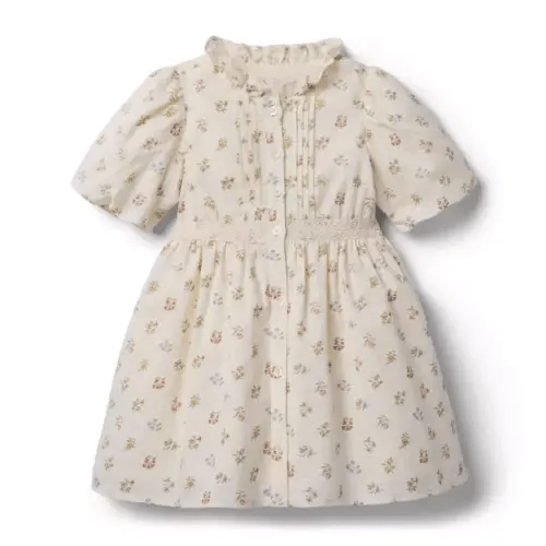 Girl Seashell Ecru Floral The Flower Pintuck Dress by Janie and Jack