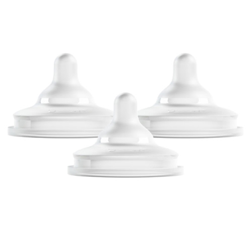 Boon Nursh Curve Silicone Baby Bottle Nipples - Platinum Food-Safe Silicone Bottle Nipples – Medium Flow Nipples for Baby Bottles - Baby Bottle-Feeding Supplies - 3 Count
