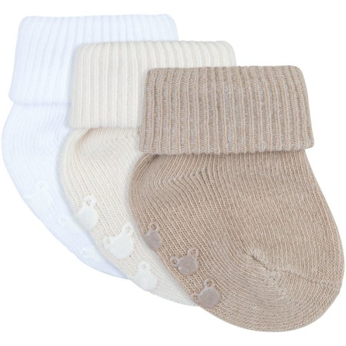 Underworks Baby Ribbed Turn Over Top Socks 3 Pack - Brown - Size 000