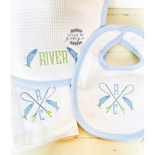Fishing Bib & Burp Cloth  Set - Baby Shower Gift - Monogrammed Bib - Monogrammed Boys gift - Baby Gift - Boutique Baby Gift