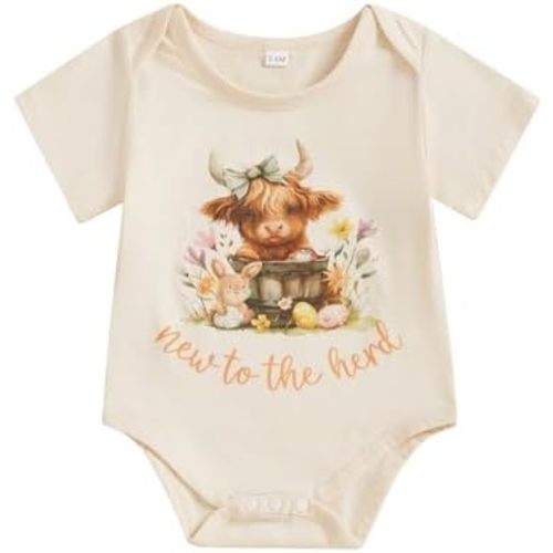 FIOMVA Western Baby Girl Clothes Summer Newborn Cowgirl Short Sleeve Romper Infant Highland Cow Bodysuit Toddler Outfit