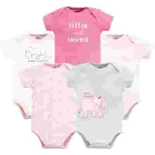 Touched by Nature Unisex Baby Organic Cotton Bodysuits, Pink Peanut, Newborn