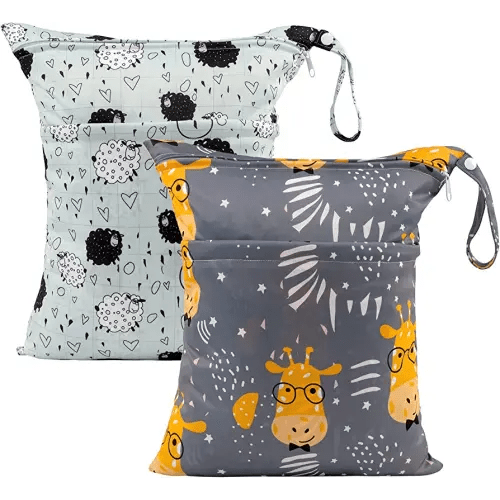 ALVABABY Wet Dry Bags with Two Zippered Pockets 2 Pack Travel Beach Pool Daycare Soiled Baby Items Reusable Waterproof Yoga Gym Cat Bag for Baby Cloth Diaper Swimsuits Wet Clothes LZ1920-CA