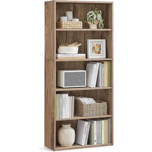 VASAGLE Custos Collection - Bookshelf, 5-Tier Bookcase, Book Shelf, Open Storage Shelf, 9.4 x 23.6 x 52.8 Inches, for Living Room, Home Office, Dinning Room, Camel Brown ULBC165T50