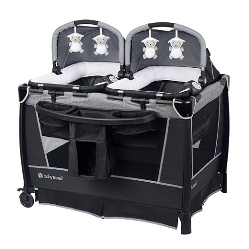 Baby Trend Retreat Nursery Center with Two Removable Rock A Bye Bassinets, Changing Table, Organizer, and Music Center with Nightlight, Quarry