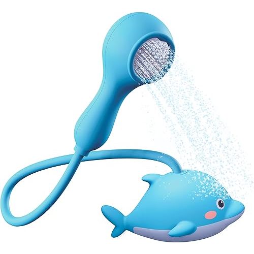 Rechargeable Baby Bath Shower Head - Kids Toddler Bathtub Sprayer Toy - Infant Child Tub Accessories Dolphin Bathtime Water Pump
