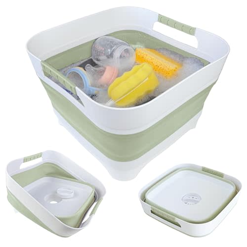 GIMWA Wash Basin for Baby Bottles, Versatile Wash Tub for Kitchen, RV, Outdoor Camping Sink, Sturdy Bottle Tub Easy to Clean (Green)
