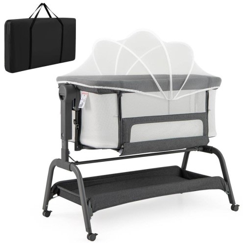 Costway 4in1 Cot Bed Mobile Bedside Sleeper Portacot Cradle w/Storage Basket, Black