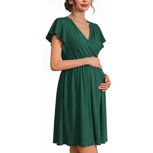 Ekouaer Cotton Labor and Delivery Gown for Hospital 3 in 1 Nursing Nightgown for Breastfeeding Short Sleeve Maternity Dress