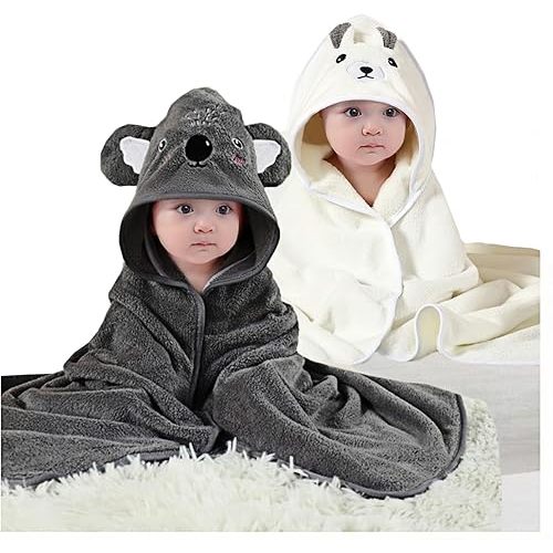 2Pcs Baby Hooded Towel,31 * 31 in Toddler Bath Towels and Washcloths Set for Newborn Babies,Toallas de Baño para Bebe,Organic Infant Kids Boy Essentials 1-3