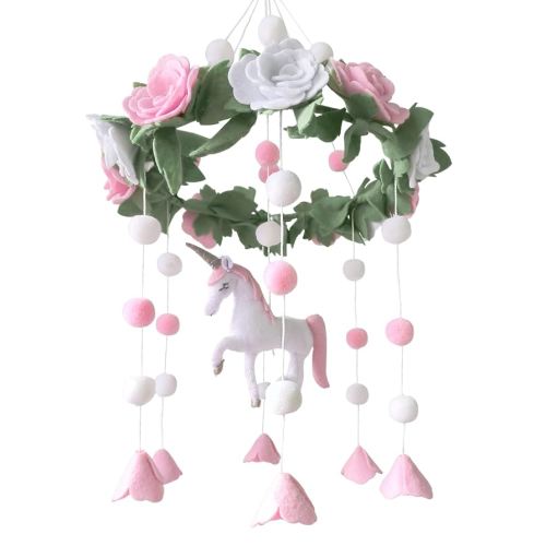 Baby Crib Mobile - Baby Shower Gift Nursery Decorations - Handmade Floral Decor - for Girls, Unicorn Blossom