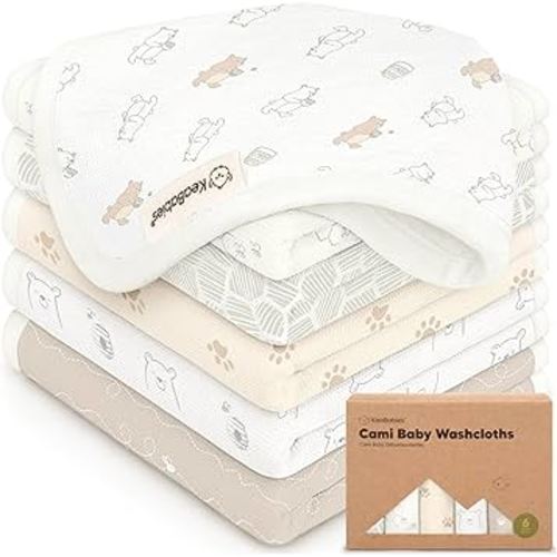 6-Pack Cotton Baby Washcloths for Newborn - Organic Cotton Muslin Soft Wash Cloths for Babies, Infant, Kids,Toddler Towels for Boy,Girl,Super Absorbent Face Cloths,Scratch-Free Baby Rags (Bumbly)